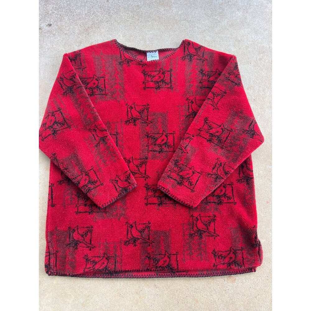 Vintage Artisans Sunschein Red Cardinal Fleece Pullover Sweater N3